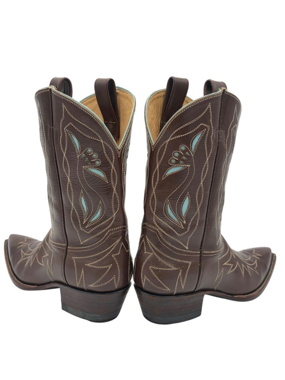 Rocketbuster Boots Women 7.5 Brown Blue Short Leather Cowgirl Western TexasUSA - Picture 2 of 16